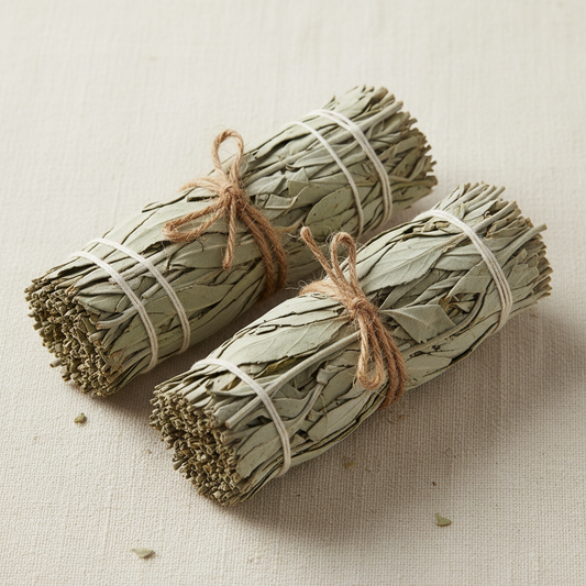 una imagen quadrada de dos atados de salvia blanca